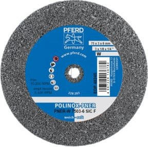 PFERD TOOLS POLINOX verpresstes Vlies-Rad PNER in Grau, Durchmesser: 75 mm, Dicke: 3 mm, Bohrung-Ø: 6 mm, Körnung SIC Fein für Finish - Bild 1