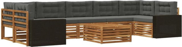 vidaXL Outdoor-Sofagarnitur aus Akazienholz in L-Form, 8-teiliges Set in Natur und Anthrazit mit UV-beständigen Polstern - Bild 1