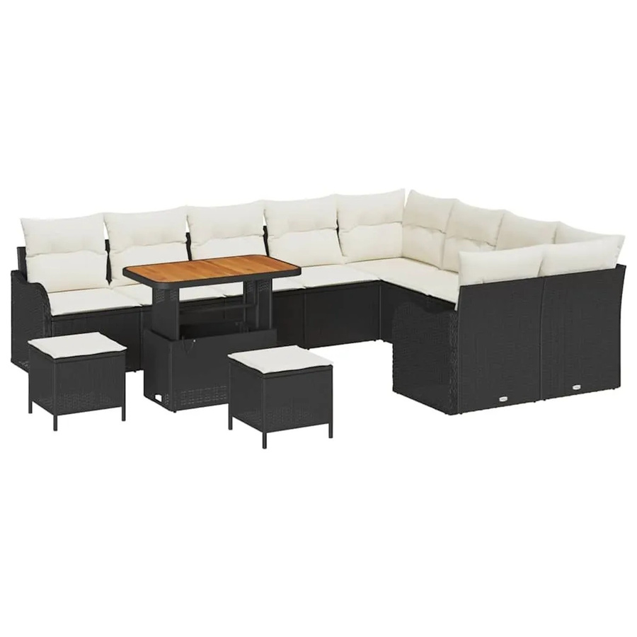 vidaXL Garten-Sofa-Set 12-tlg. mit Kissen in Schwarz und Creme mit Stauraumfunktion und UV-beständigem Polyester - Bild 2