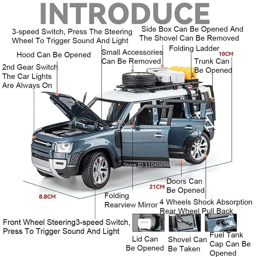 MAKEDA Land Rover Defender, Spielzeugautomodell, 1:24, Metall, mit Licht und Sound - Bild 3