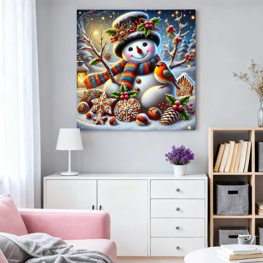 HUACAN Diamant-Malset Schneemann als Wanddekoration in Mehrfarbig, Durchmesser: 20 cm - Bild 3