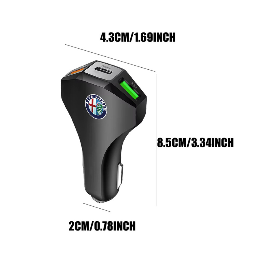 Alfa Romeo Auto Ladegerät Adapter mit Dual USB und Typ C Ports in Schwarz für Tonale und 159 - Bild 2