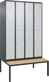 C+P Doppelstock-Spind Classic PLUS Sitzbank mit 4 Abteilen, Buche-Hartholz und Zylinderschloss, B/T/H: 212,0 x 120,0 x 81,5 cm - Bild 1