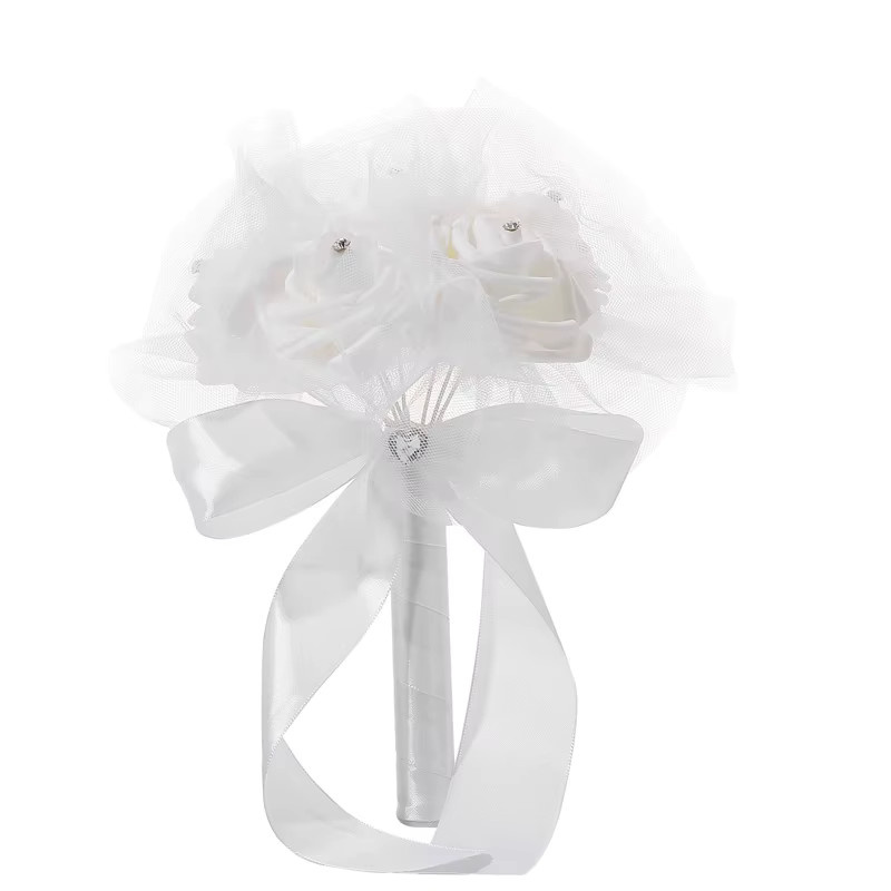 TRUE LOVE GIFT Brautstrauß aus Textilrosen in Weiß für Brautjungfern und Blumenmädchen - Bild 2
