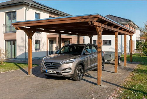 SKANHOLZ Carport Emsland aus Fichte mit EPDM-Dach und Regenrinne, Farbe: Nussbaum/Braun, B: 402 cm, T: 846 cm - Bild 1