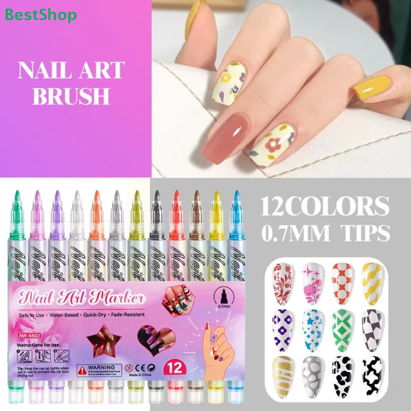 HNKMP Nail Art Graffiti-Stift, 12 Farben, 0,7 mm Spitze, wasserfest - Bild 2