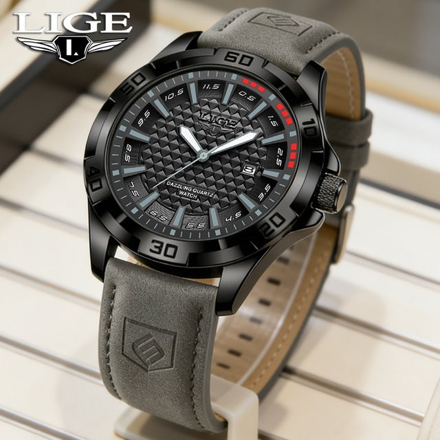 LIGE Armbanduhr Quarz, Leder, Schwarz, Herren - Bild 1