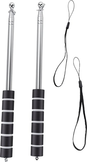 KaiSai 2er-Set Teleskop-Fahnenmast aus Edelstahl in Schwarz und Silber für Außenbereich und Konzerte - Bild 1