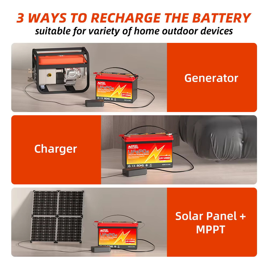 MOSEWORTH LiFePO4 Lithium-Eisenphosphat-Batterie mit eingebautem BMS, wiederaufladbare Deep Cycle Batterie in Rot - Bild 4