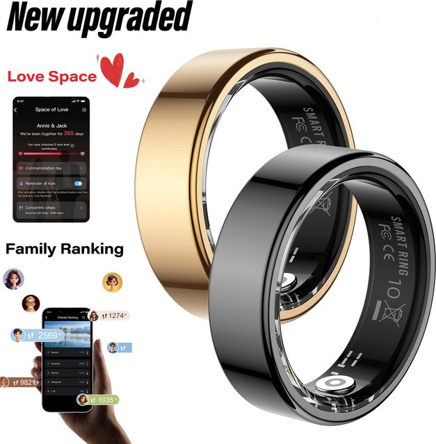 Uhoofit R02S Smart Ring in Schwarz mit Ladecase, KI-Gesundheitsanalyse, Herzfrequenz- und Schlafüberwachung sowie Gestensteuerung für Multi-Sport-Modi, Unisex - Bild 1
