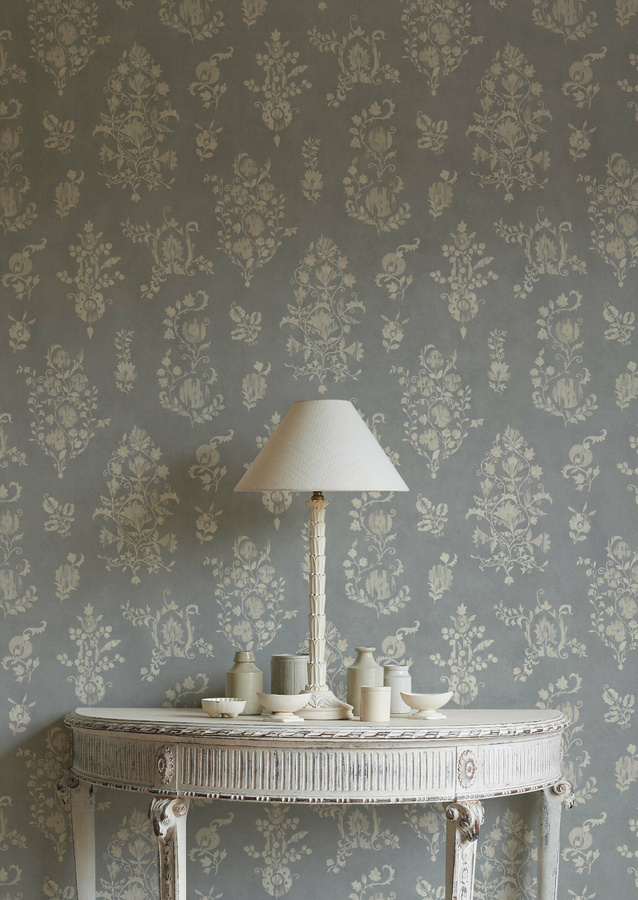 Lewis & Wood Tapete Sicilia in Grau mit floralem Vintage-Design und botanischem Muster aus Vlies - Bild 1