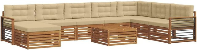 vidaXL Sofagarnitur 9-teilig aus Akazie Massivholz in Natur und Beige mit Polsterkissen und Armlehnen in U-Form - Bild 1