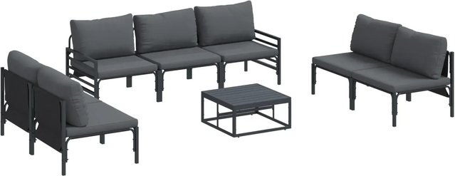 vidaXL Garten-Sofa-Set 8-teilig in Anthrazit aus pulverbeschichtetem Stahl mit UV-beständigen Kissen - Bild 1