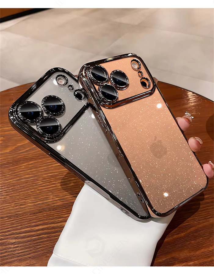 Transparente Glitzer Schutzhülle von JONEHEN für iPhone 12 bis 17 Pro Max mit orangefarbenem Stoßstangen-Linsenschutz aus Glas und Hartschale - Bild 1