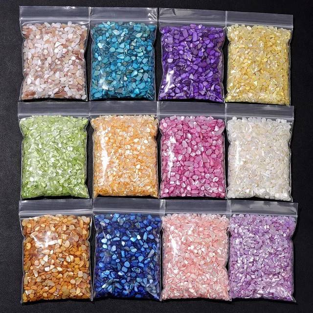 Bunte natürliche Aurora-Muschelsplitter von RISYF für DIY-Nageldesign, Aquarium-Dekoration und Bastelbedarf, 3-5 mm, Mehrfarbig - Bild 1
