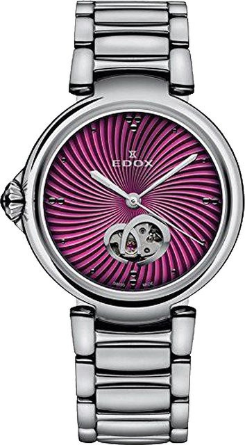 Edox Automatik Damenuhr, Edelstahl, Lila, 33 mm, 5 ATM - Bild 1