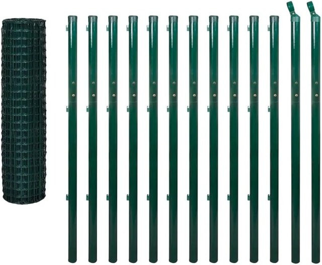 vidaXL Eurozaun aus Stahl mit PVC-Beschichtung in Grün, Breite: 25 m, Höhe: 1,7 m - Bild 1