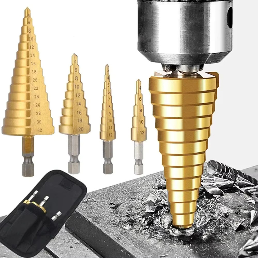 Premium Titan-beschichtetes Stufenbohrer-Set aus HSS-Stahl in Gold, metrisches Set mit 4-32 mm - Bild 5