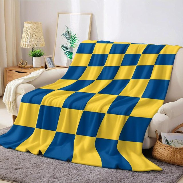 JMG Household Supplies Flanelldecke Kariert in Blau und Gelb, Weich und Warm, B/B: 180 x 230 cm - Bild 1