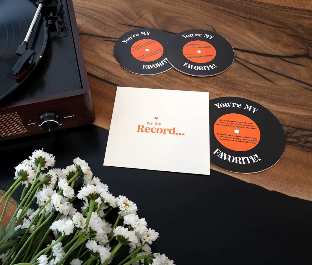 Bienen-Jubiläumskarte für Sie und Ihn als Valentinstagsgeschenk mit Schallplatten-Design - Bild 4