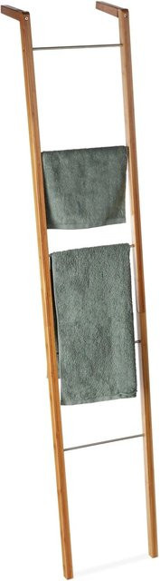 Relaxdays Leiterregal Handtuchhalter aus Bambus und Stahl in Natur, freistehend, H x B x T: 180 x 35 x 20 cm - Bild 1