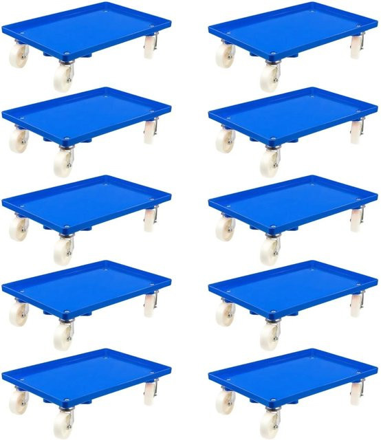 PROREGAL SparSet 10x Transportroller für Euroboxen, Farbe: Blau, mit Kunststoffrädern und geschlossenem Deck, Traglast: 300 kg, B/T: 60 x 40 cm - Bild 1