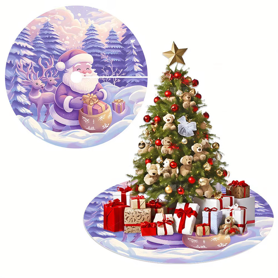 VIKAMA Kissen mit lila Weihnachtsbaum-Design und nordischem Schneemuster - Bild 2