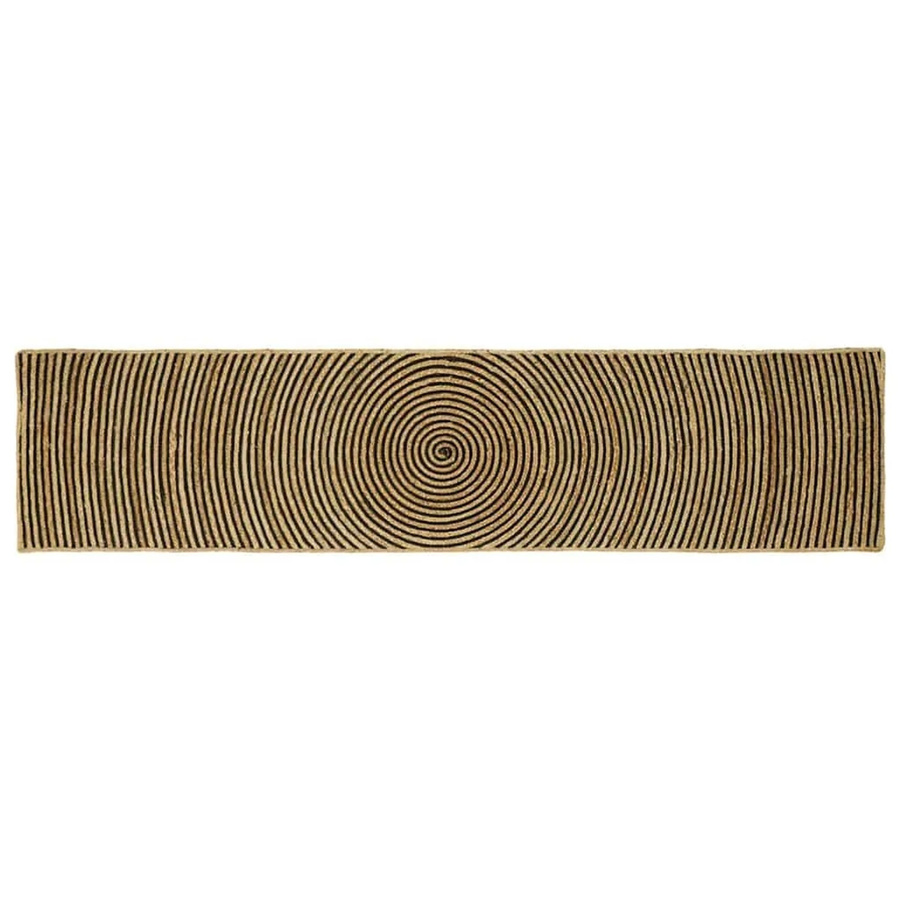 vidaXL Teppich aus Jute in Natur und Schwarz mit abstraktem Design, Breite: 60 cm, Länge: 250 cm - Bild 2