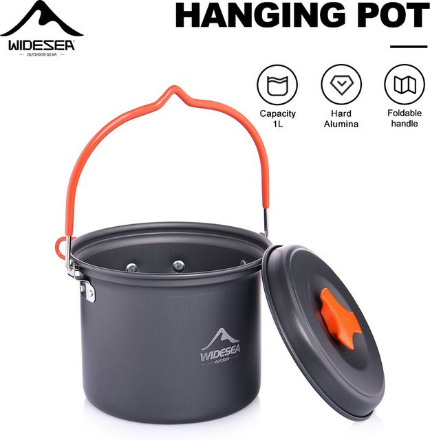 Widesea Campingtopf aus eloxiertem Aluminium mit abnehmbarem Griff, 1 l - Bild 1