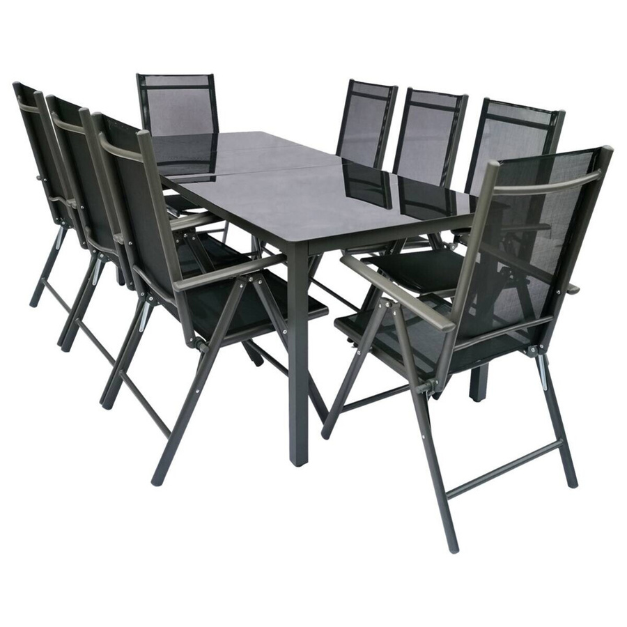 VCM 9-tlg Gartenmöbel Set Sonlas Essgruppe in Anthrazit mit ESG-Sicherheitsglas, Tisch Maße H: 76 cm, B: 189 cm, T: 90 cm - Bild 3