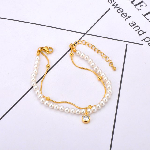 Lokaer Kette Armband, Edelstahl, Gold, Perle, Damen - Bild 1