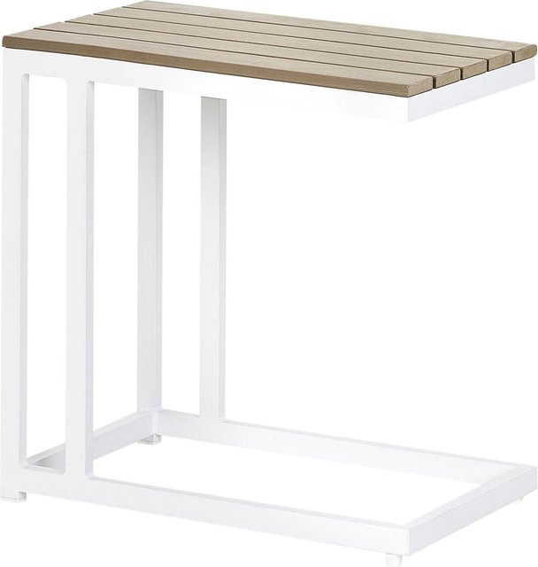 Beliani Gartentisch MESSINA in Weiss und hellem Holzfarbton, B/T/H: 60 x 35 x 59 cm - Bild 1