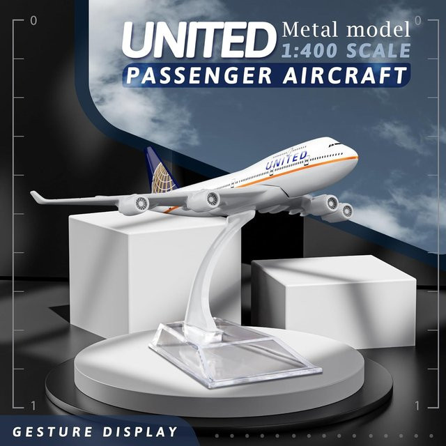 ZOCO B747 United Flugzeug Modell, Verkehrsflugzeug, Metall, 16cm - Bild 1
