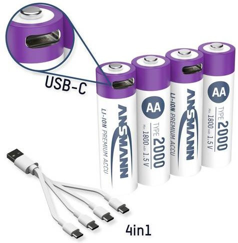Ansmann Mignon AA Li-Ion Akkus 1,5 V Typ 2000 mit USB-C Ladung, 4 Stück - Bild 2