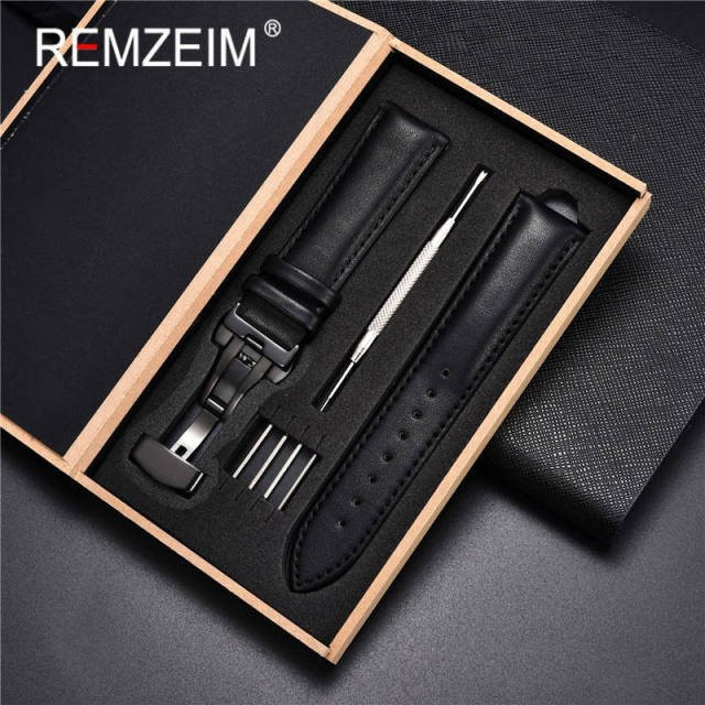 Uhrenarmband Echtleder, Kalbsleder, Schwarz, Herren, 22mm - Bild 1