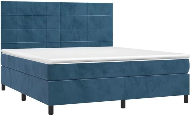 vidaXL Boxspringbett mit Matratze in Dunkelblau, Samt, mit LED-Unterbettbeleuchtung und USB-Ladeanschluss, B/T: 160 x 200 cm - Bild 1