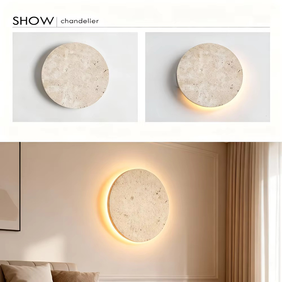 Feiyunlux Designer Wandleuchte aus Stein in Weiß, Runde Ambiente Wandlampe für Schlafzimmer, Wohnzimmer und Treppen mit Warmweißem Licht - Bild 2