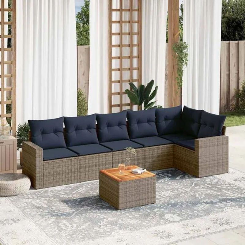 7-tlg. Garten-Sofagarnitur aus Poly-Rattan mit Kissen in Grau von vidaxl - Bild 1