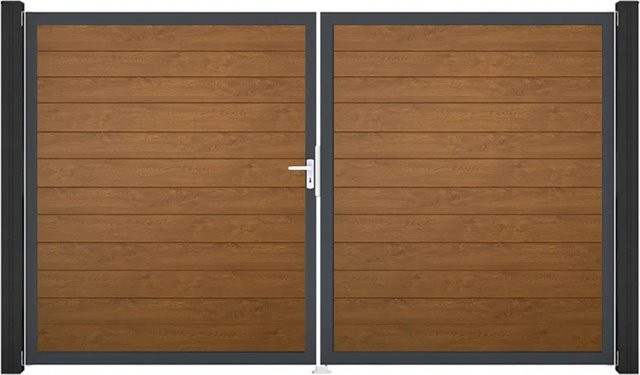GroJa Tor Basicline Schmal 2-flügelig Golden Oak, B: 306 cm, H: 180 cm, DIN Links - Bild 1
