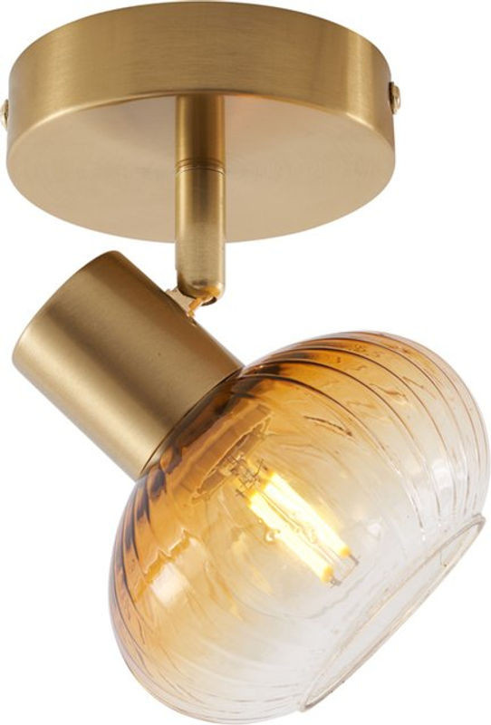 Moderne Deckenleuchte Teddy von QAZQA in Gold mit bernsteinfarbenem Glas und E14 Fassung - Bild 1