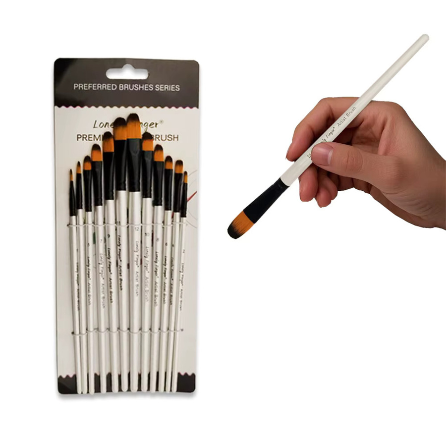 Professionelles Acryl-Pinsel-Set mit synthetischen Borsten, 12/48-teilig, verschiedene Formen wie Flach, Rund und Winkel, Farben: Braun, Grün und Mehrfarbig - Bild 3