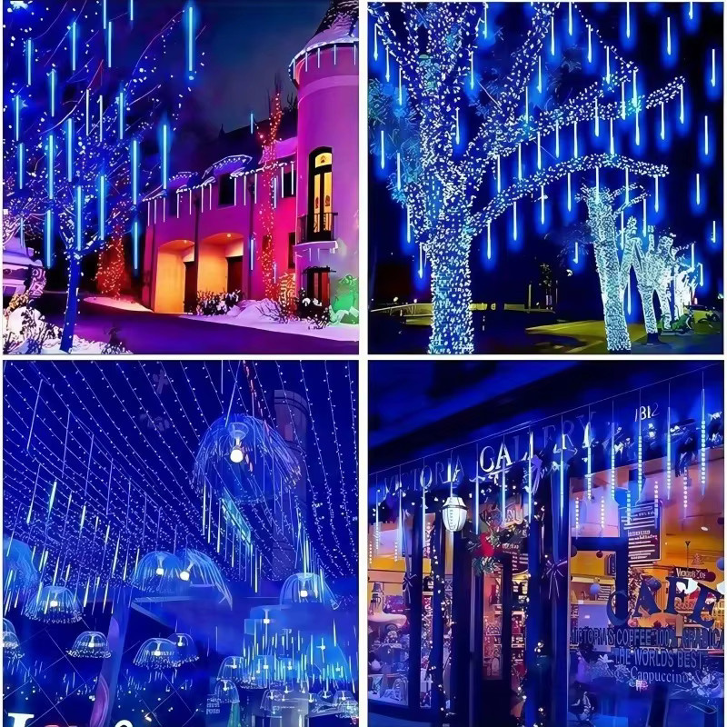 Solar-LED Meteorschauer-Lichterkette mit 8 Röhren für Außenbereich, Eiszapfen-Dekoration in Transparent für Halloween, Weihnachten und Hochzeiten - Bild 3