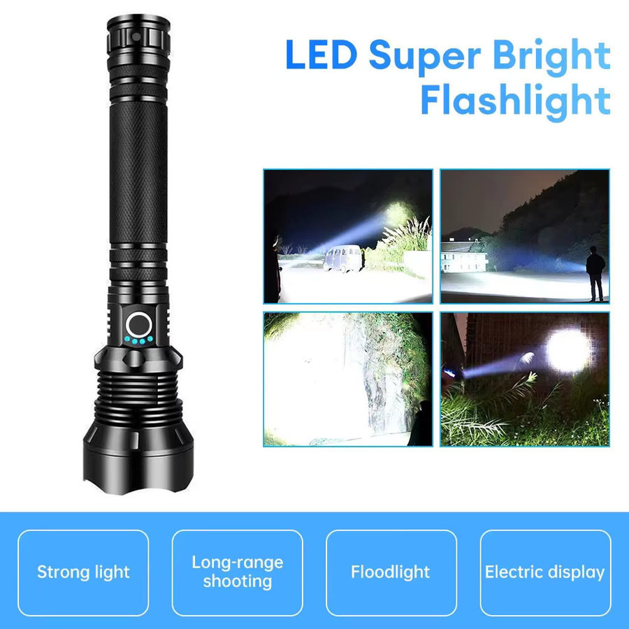 KENSUN Taktische LED-Taschenlampe in Schwarz mit USB-Ladefunktion und Zoom für Outdoor und Camping - Bild 4