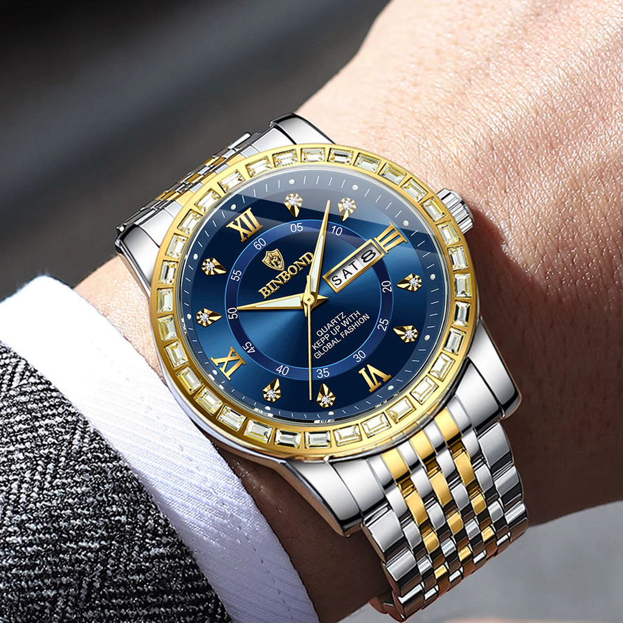BINBOND Armbanduhr Quarz, Edelstahl, Blau, Herren, Datum, Wochentag - Bild 3