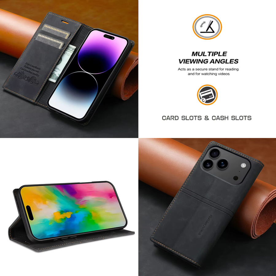 Luxuriöse Flip-Lederhülle von aierkeba für iPhone Modelle mit Kartenfächern und Schutzabdeckung in Pink oder Black - Bild 5