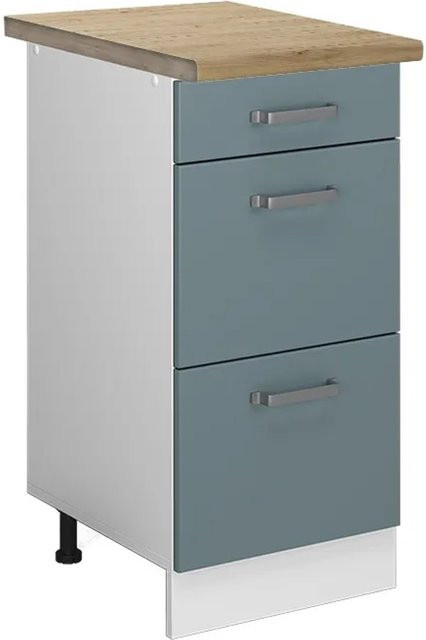 Vicco Küchenunterschrank R-Line in Blau-Grau und Weiß mit Schubladen in Eiche Optik, Breite: 40 cm - Bild 1