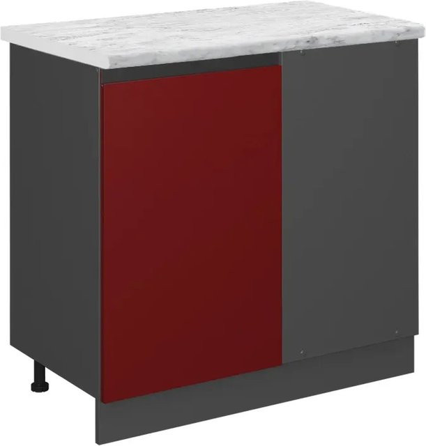 Vicco R-Line Eckunterschrank für die Küche in Rot/Anthrazit mit Marmor-Optik, B/T/H: 86,0 x 46,0 x 81,6 cm - Bild 1