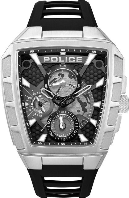 Police Herrenuhr Tough Gear, Quarz, Edelstahl, Tonneau, 46 mm, Silikon, Schwarz, 5 ATM - Bild 1