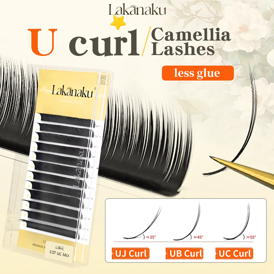 LAKANAKU Kamelie Einzelne Wimpernverlängerungen, Black LB Curl, Unisex - Bild 2