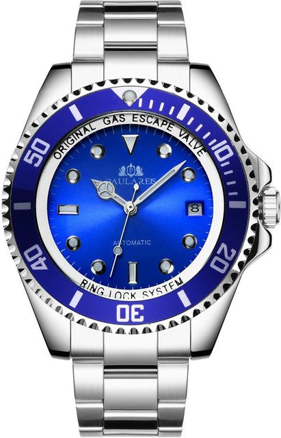 Paulareis Automatik-Armbanduhr, Edelstahl, Blau, Herren, 45 mm - Bild 1